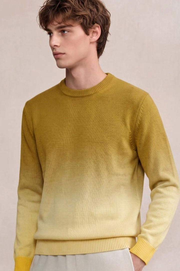 Men's Fine Knit Crewneck Sweater Ombre Dip-Dye Regular Fit - Turmeric