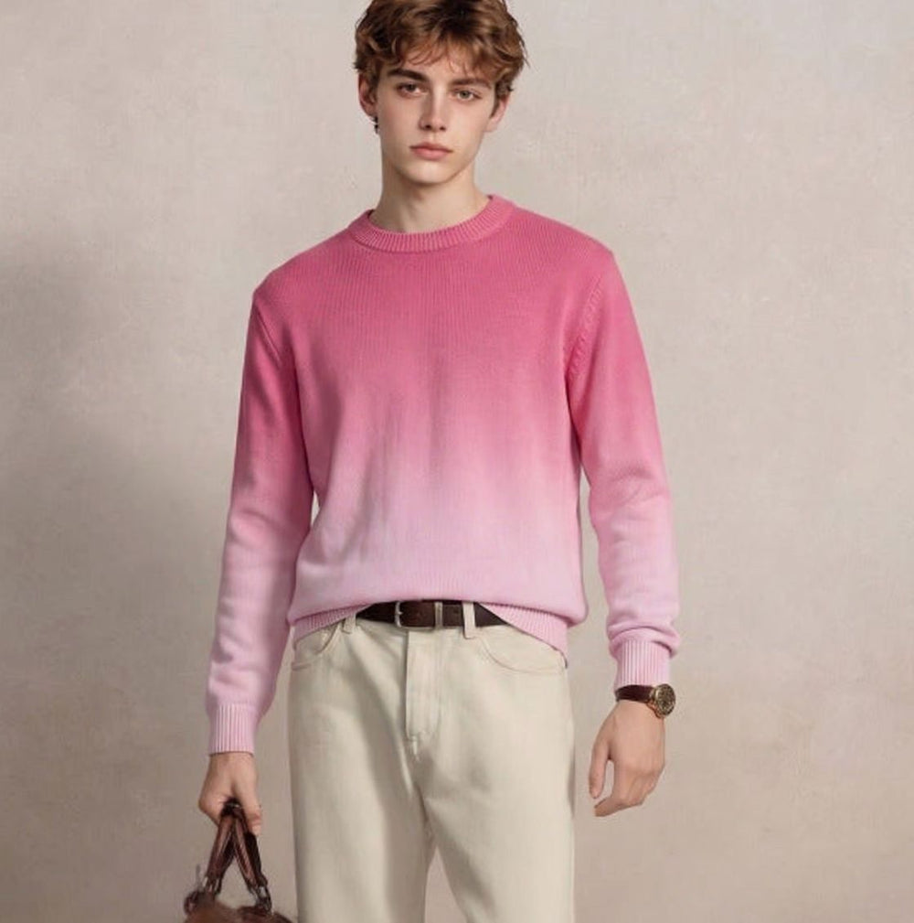 Men's Fine Knit Crewneck Sweater Ombre Dip-Dye Regular Fit