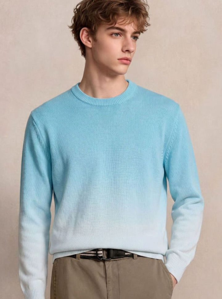 Men's Fine Knit Crewneck Sweater Ombre Dip-Dye Regular Fit - Sky Blue