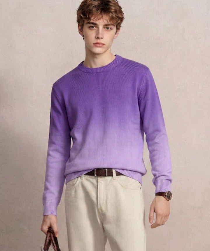 Men's Fine Knit Crewneck Sweater Ombre Dip-Dye Regular Fit - Lilac