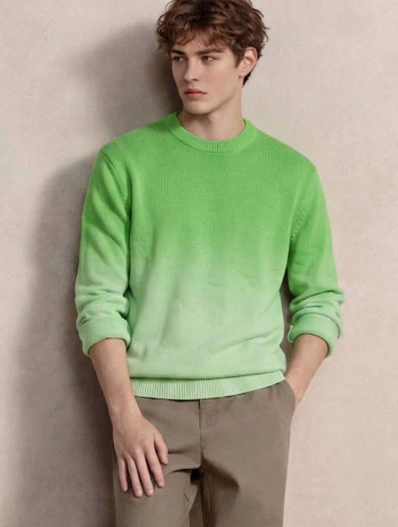 Men's Fine Knit Crewneck Sweater Ombre Dip-Dye Regular Fit - Turquoise