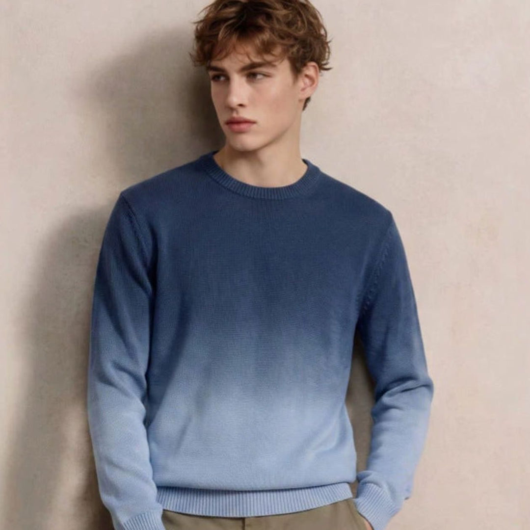 Men's Fine Knit Crewneck Sweater Ombre Dip-Dye Regular Fit