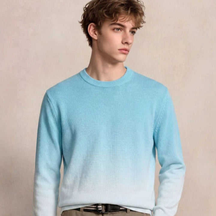 Men's Fine Knit Crewneck Sweater Ombre Dip-Dye Regular Fit