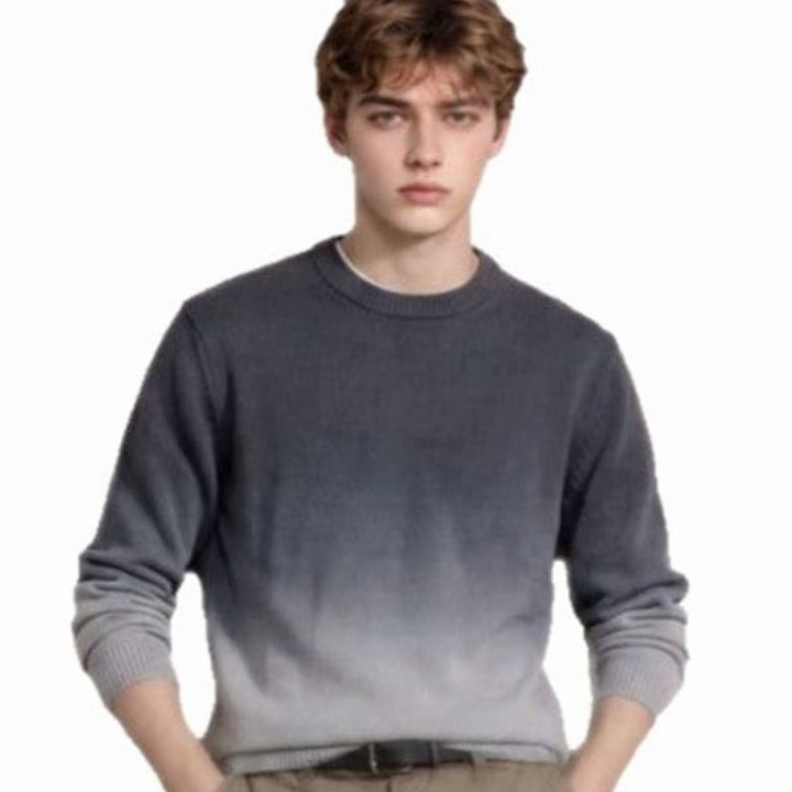 Men's Fine Knit Crewneck Sweater Ombre Dip-Dye Regular Fit