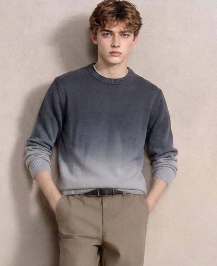 Men's Fine Knit Crewneck Sweater Ombre Dip-Dye Regular Fit - Black