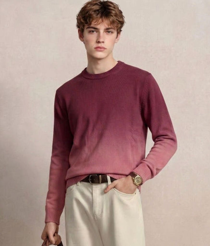 Men's Fine Knit Crewneck Sweater Ombre Dip-Dye Regular Fit - Brown