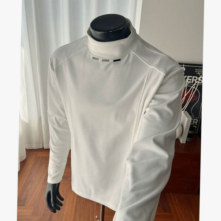 Men's Fine-Knit Mock-Neck Sweater Metal Rivet Slim Fit - CQ928 White