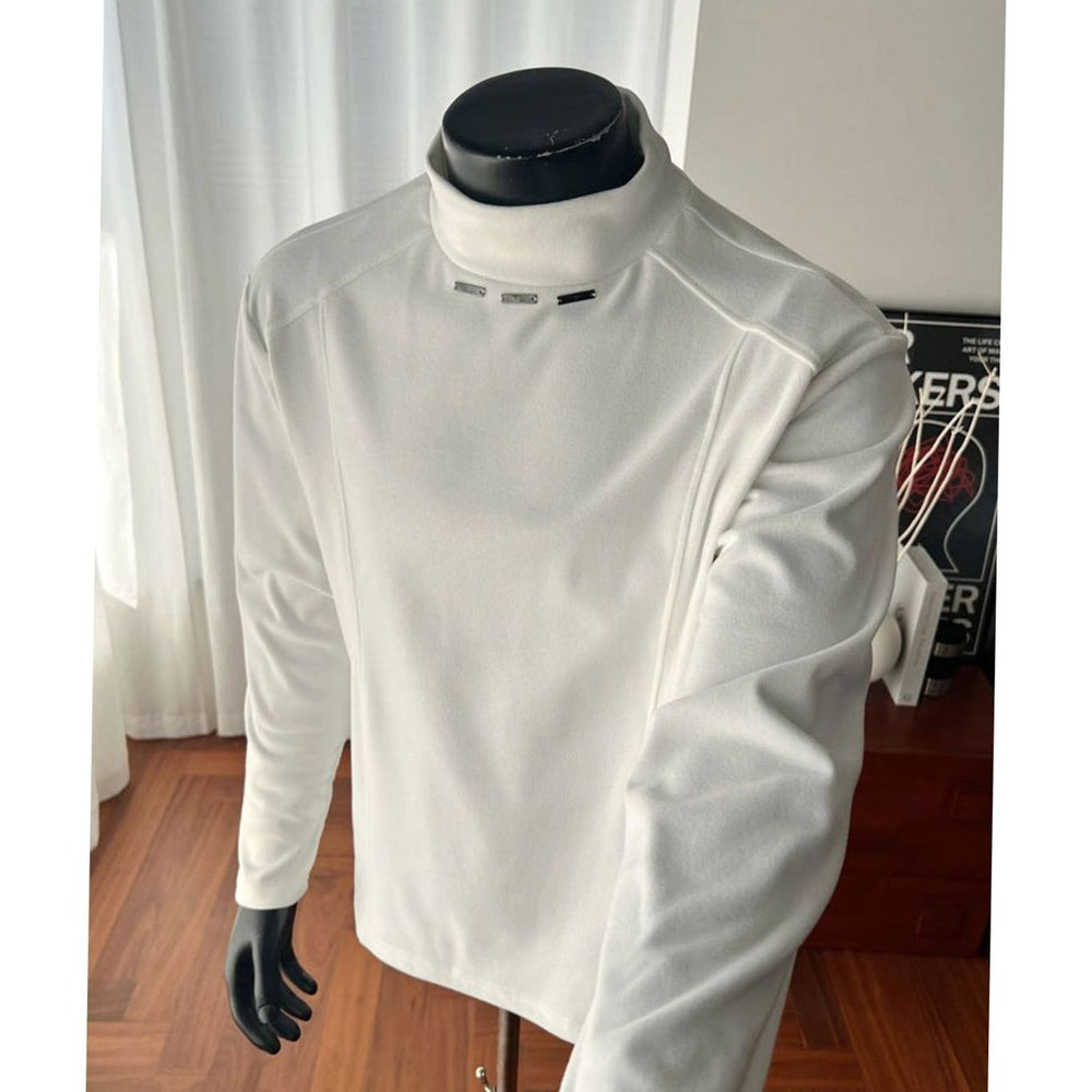 Men's Fine-Knit Mock-Neck Sweater Metal Rivet Slim Fit