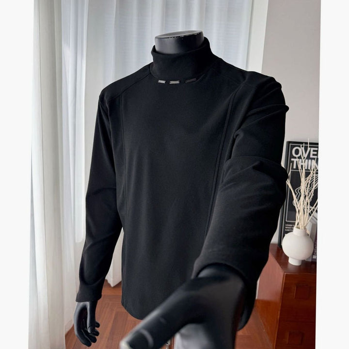 Men's Fine-Knit Mock-Neck Sweater Metal Rivet Slim Fit