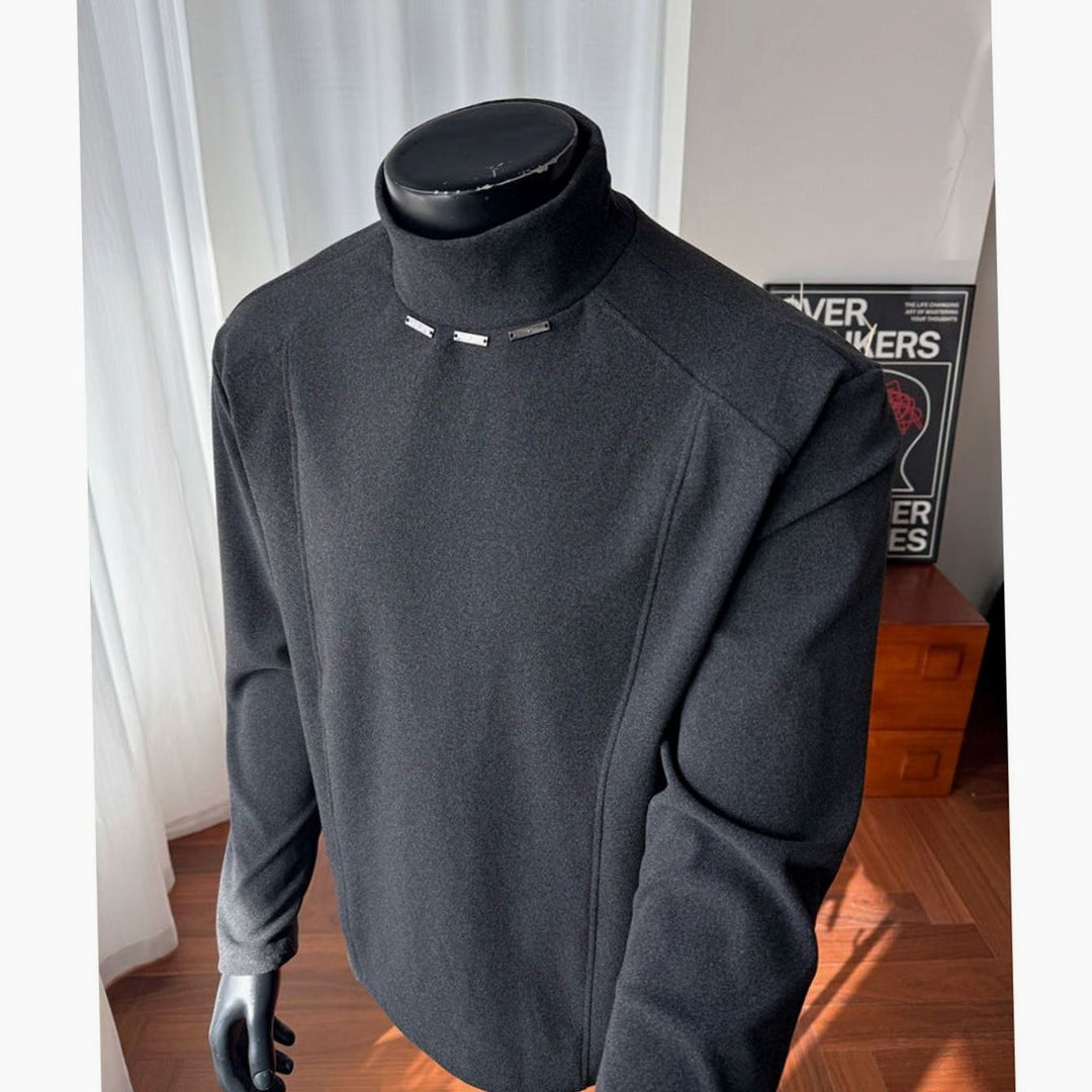 Men's Fine-Knit Mock-Neck Sweater Metal Rivet Slim Fit