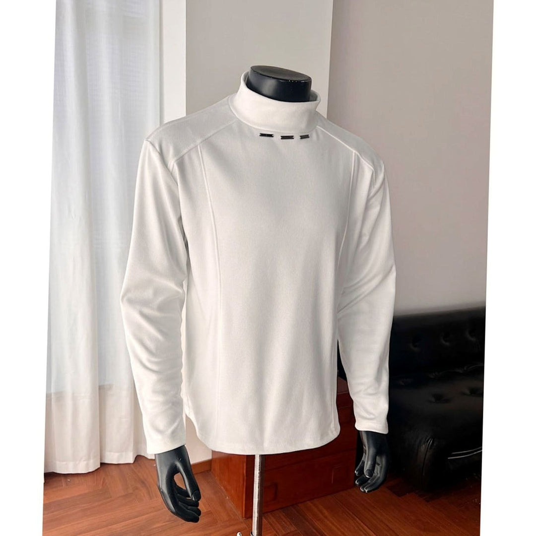 Men's Fine-Knit Mock-Neck Sweater Metal Rivet Slim Fit