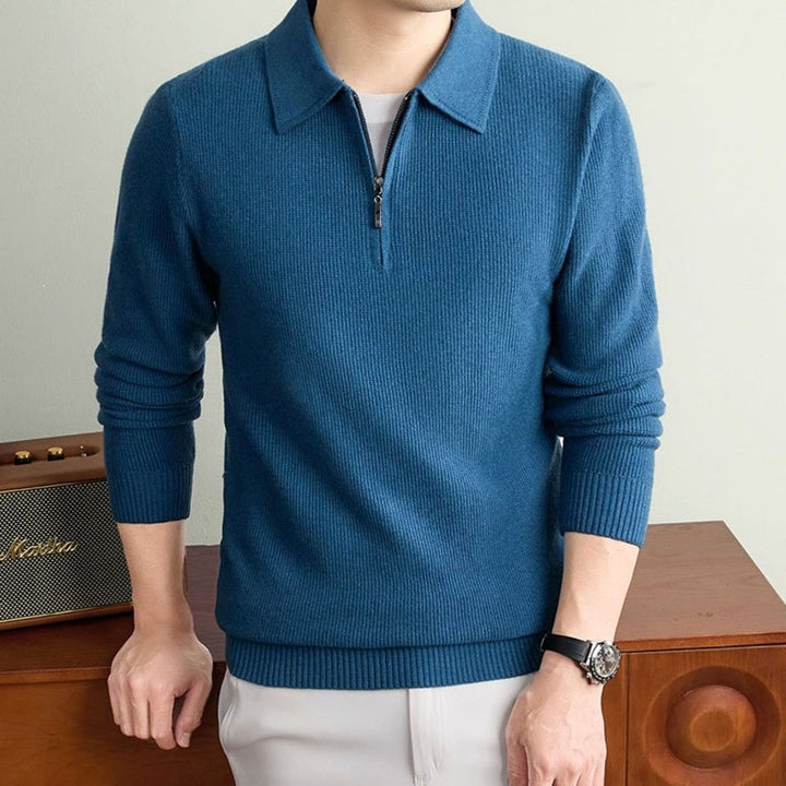 Men's Fine-Knit Quarter-Zip Polo Collar Sweater