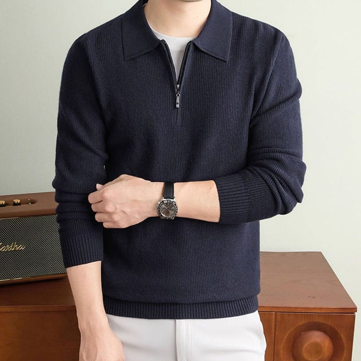 Men's Fine-Knit Quarter-Zip Polo Collar Sweater