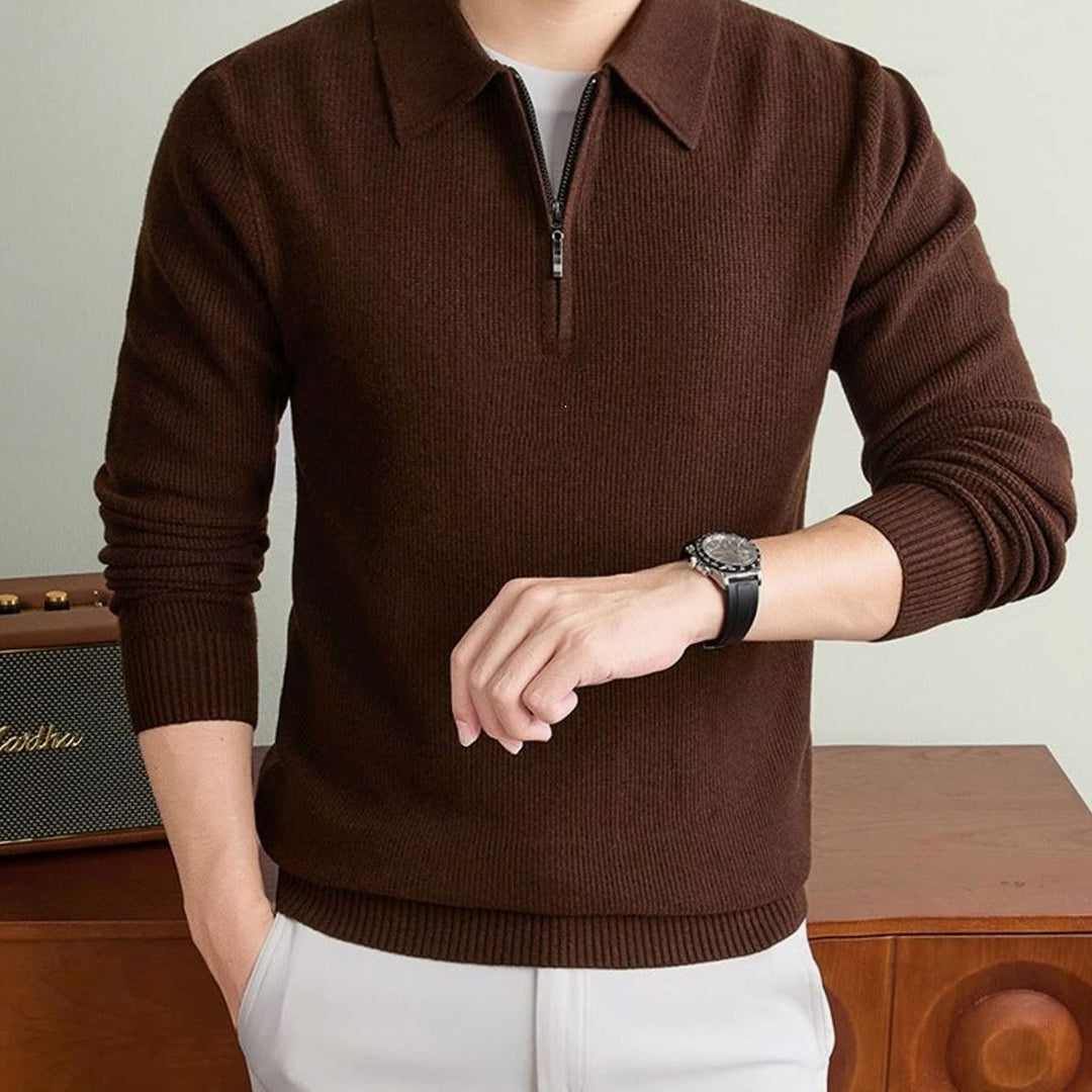 Men's Fine-Knit Quarter-Zip Polo Collar Sweater