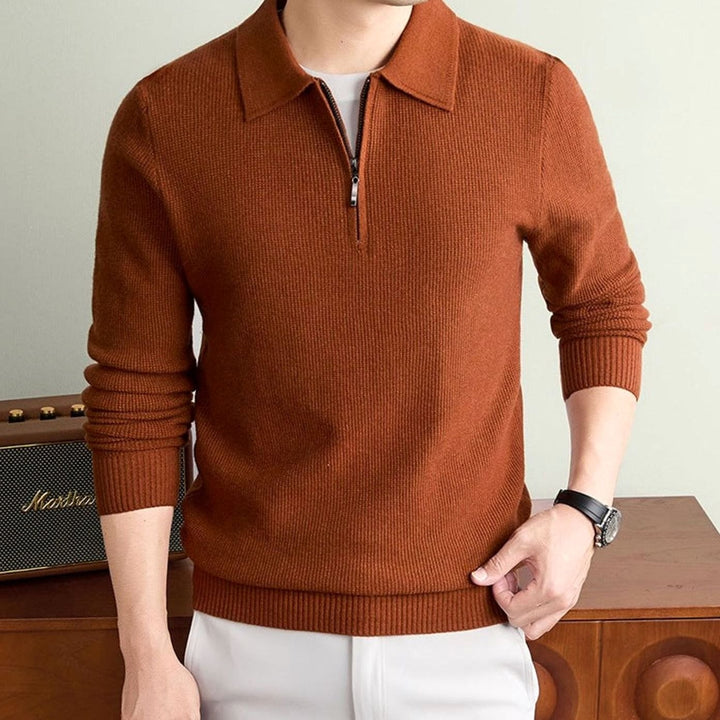 Men's Fine-Knit Quarter-Zip Polo Collar Sweater