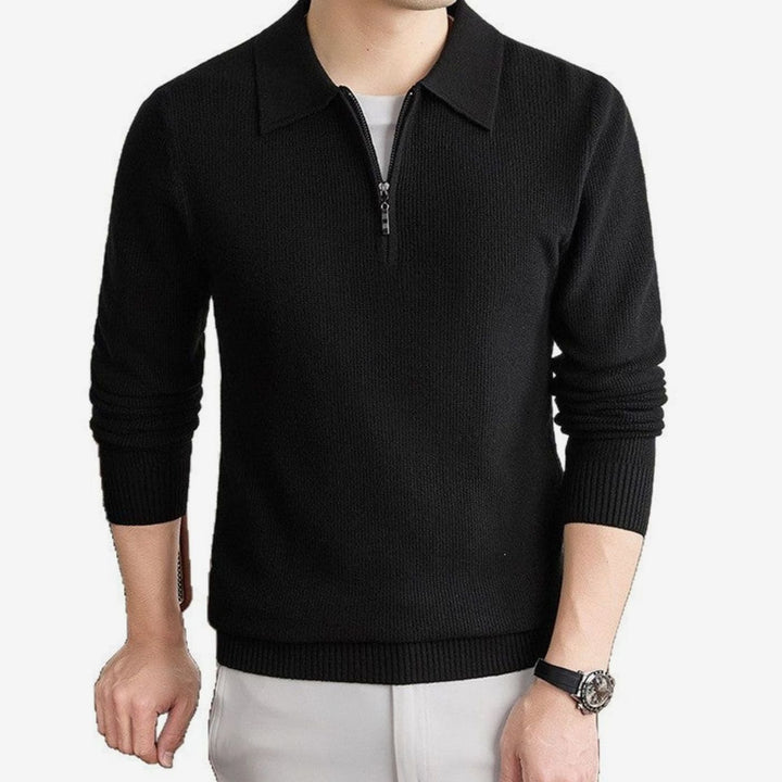 Men's Fine-Knit Quarter-Zip Polo Collar Sweater