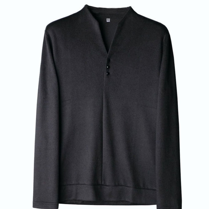 Men's Fine-Knit Stand-Collar Button-Placket Long Sleeve Shirt