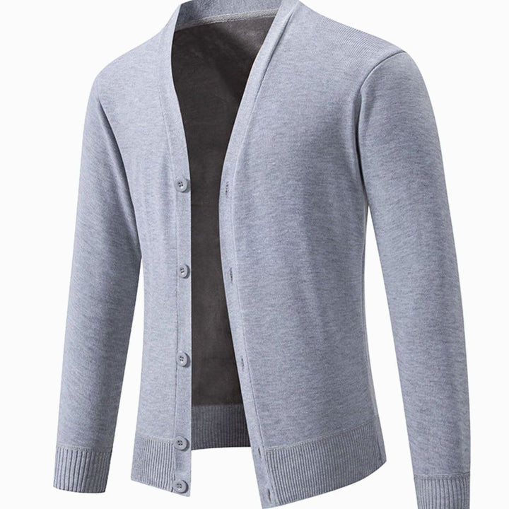 Men's Fine Knit V-Neck Button-Front Cardigan Sweater - Light Gray
