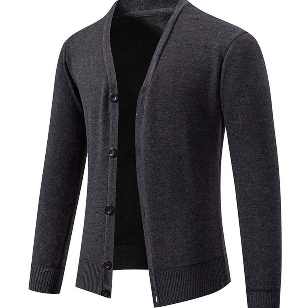 Men's Fine Knit V-Neck Button-Front Cardigan Sweater - Dark Gray