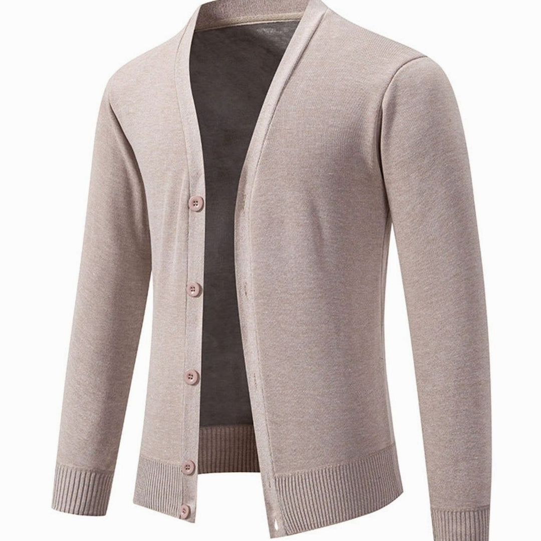 Men's Fine Knit V-Neck Button-Front Cardigan Sweater - Beige