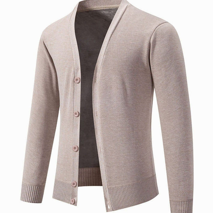 Men's Fine Knit V-Neck Button-Front Cardigan Sweater - Beige