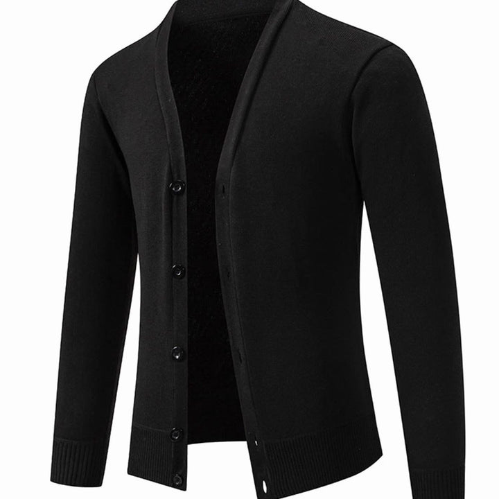 Men's Fine Knit V-Neck Button-Front Cardigan Sweater - Black