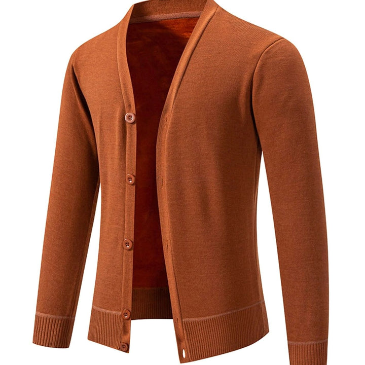 Men's Fine Knit V-Neck Button-Front Cardigan Sweater - Caramel