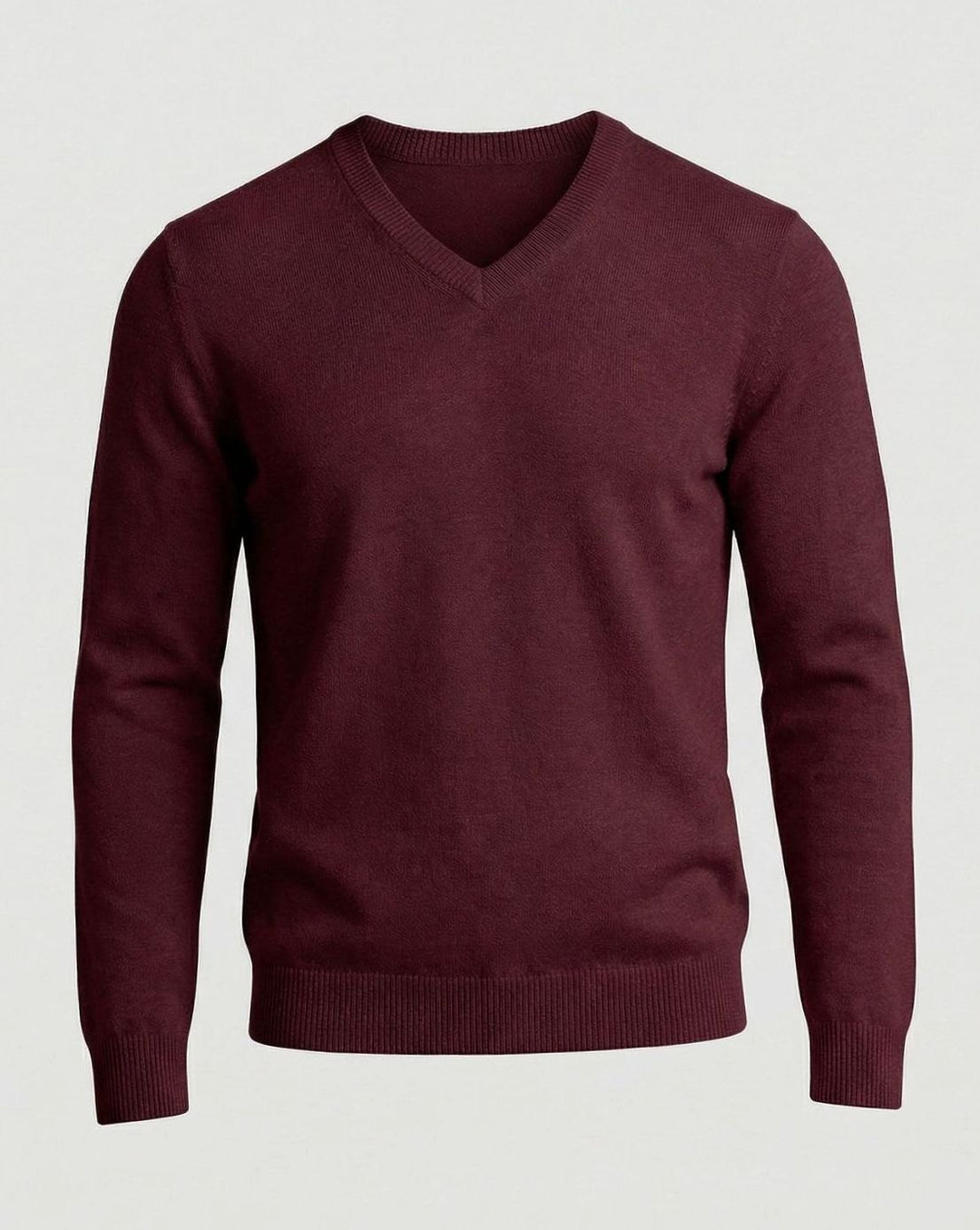 Men's Fine Knit V-Neck Cotton Blend Pullover Sweater - Burgundy