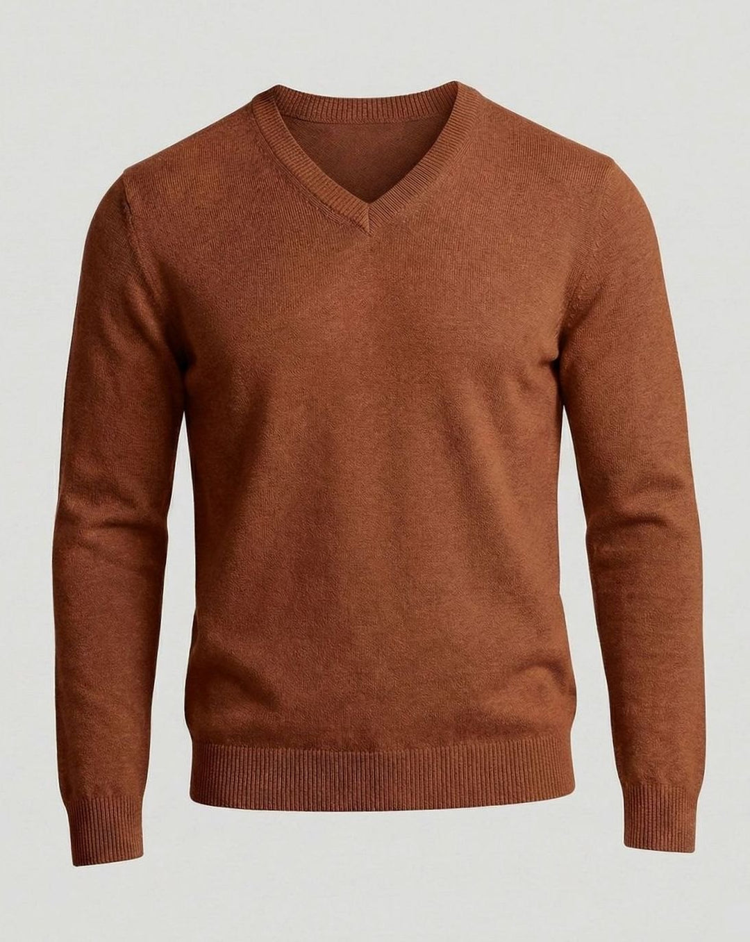 Men's Fine Knit V-Neck Cotton Blend Pullover Sweater - Caramel