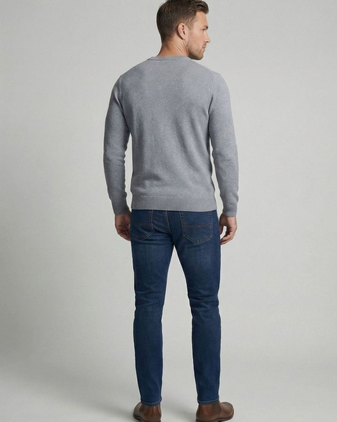 Men's Fine Knit V-Neck Cotton Blend Pullover Sweater