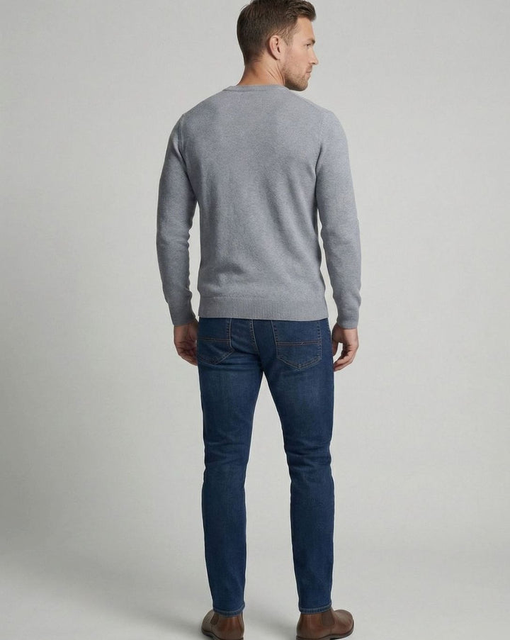 Men's Fine Knit V-Neck Cotton Blend Pullover Sweater
