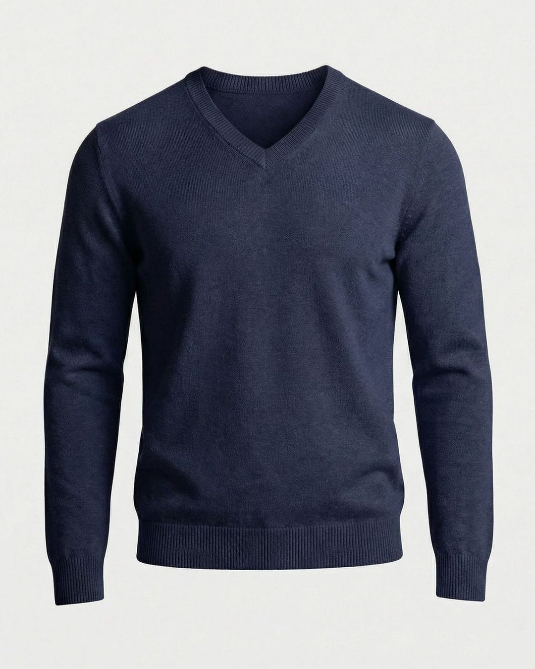 Men's Fine Knit V-Neck Cotton Blend Pullover Sweater - Dark Blue