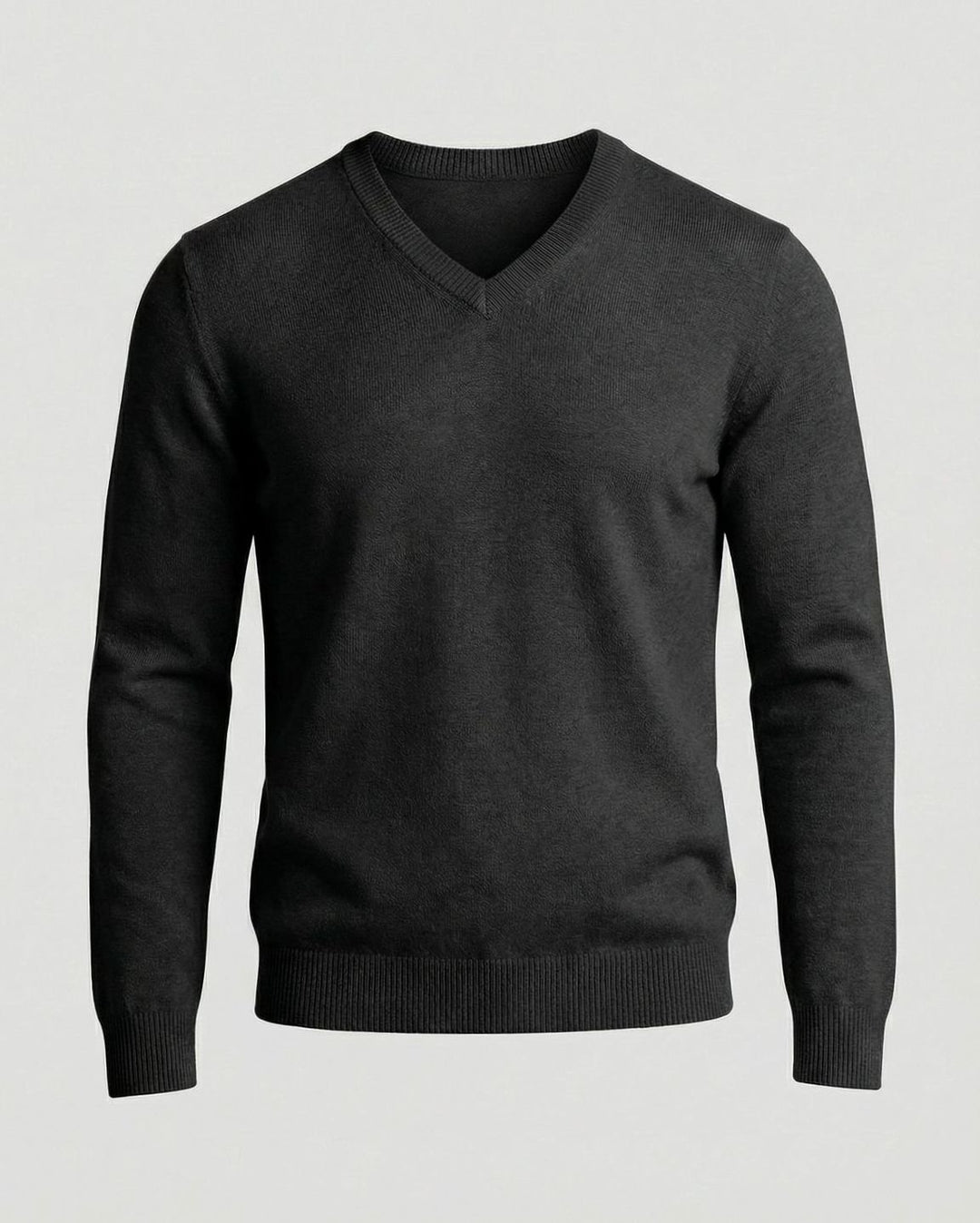 Men's Fine Knit V-Neck Cotton Blend Pullover Sweater - Black