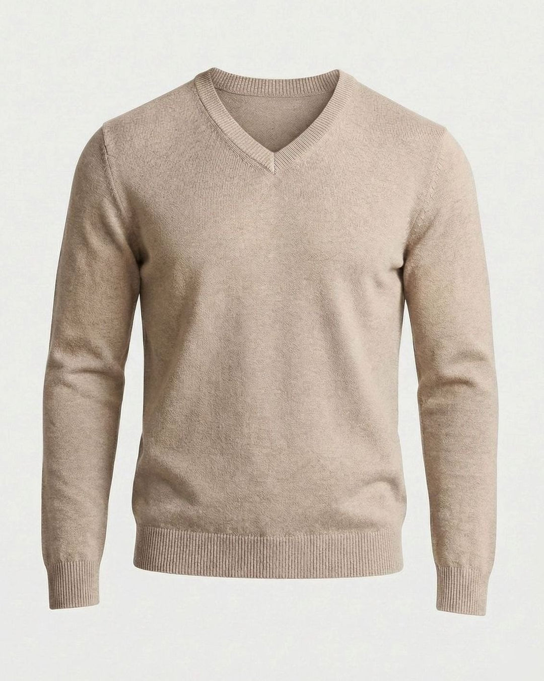 Men's Fine Knit V-Neck Cotton Blend Pullover Sweater - Cream