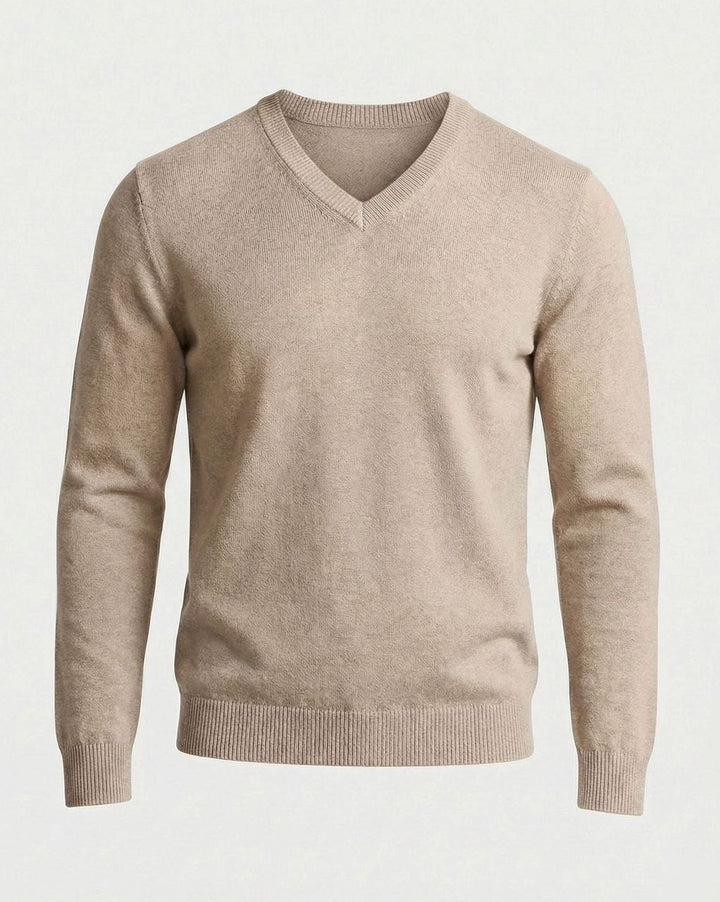 Men's Fine Knit V-Neck Cotton Blend Pullover Sweater - Cream