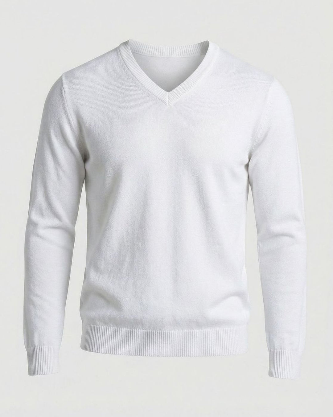 Men's Fine Knit V-Neck Cotton Blend Pullover Sweater - White