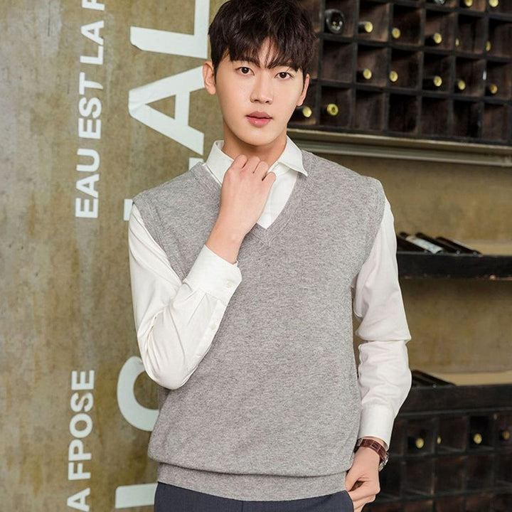 Men's Fine Knit V-Neck Sweater Vest Regular Fit Cotton Blend