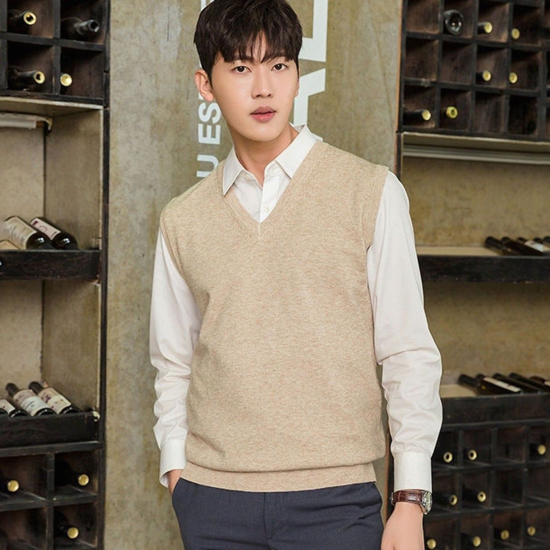 Men's Fine Knit V-Neck Sweater Vest Regular Fit Cotton Blend