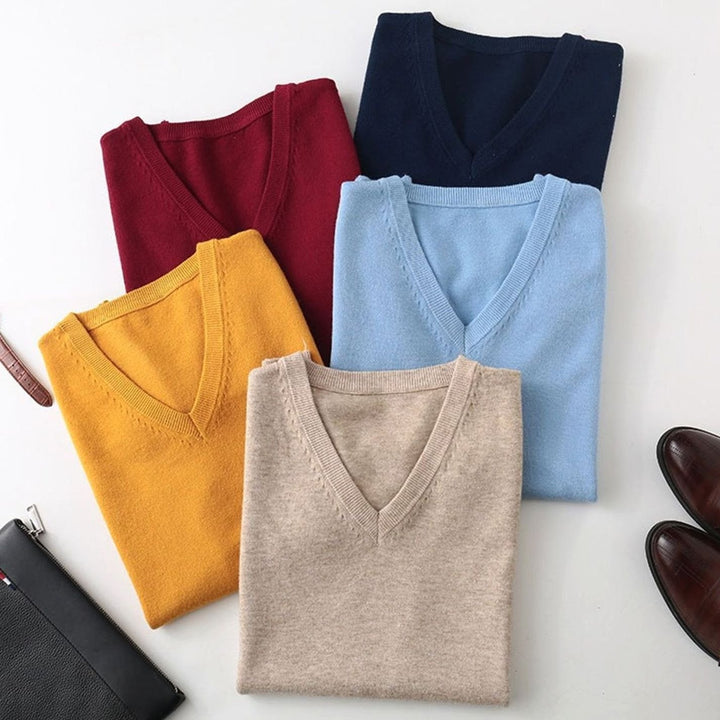 Men's Fine Knit V-Neck Sweater Vest Regular Fit Cotton Blend