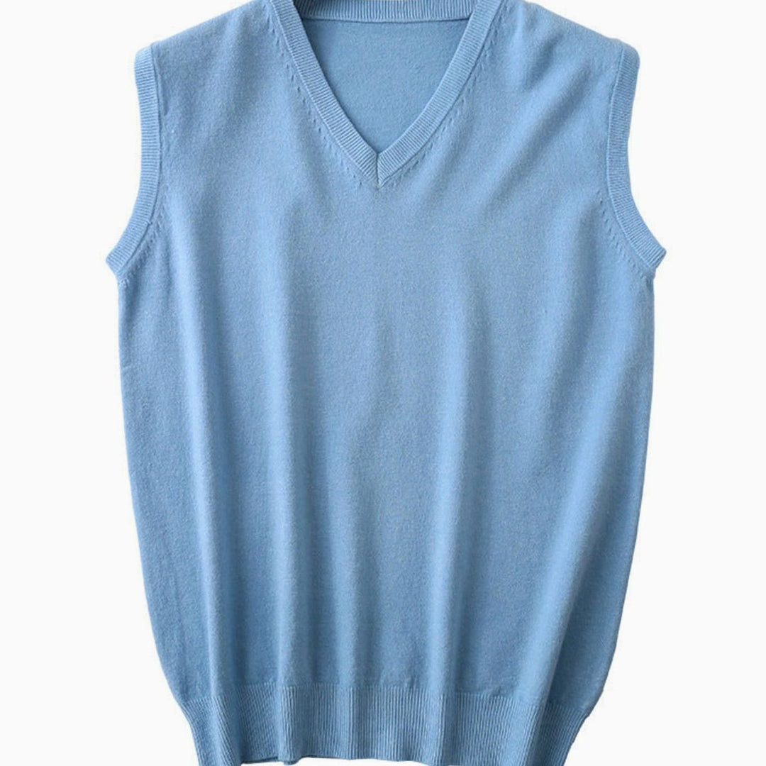 Men's Fine Knit V-Neck Sweater Vest Regular Fit Cotton Blend