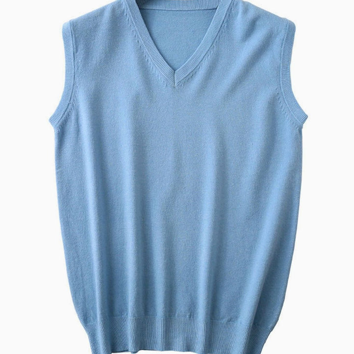 Men's Fine Knit V-Neck Sweater Vest Regular Fit Cotton Blend
