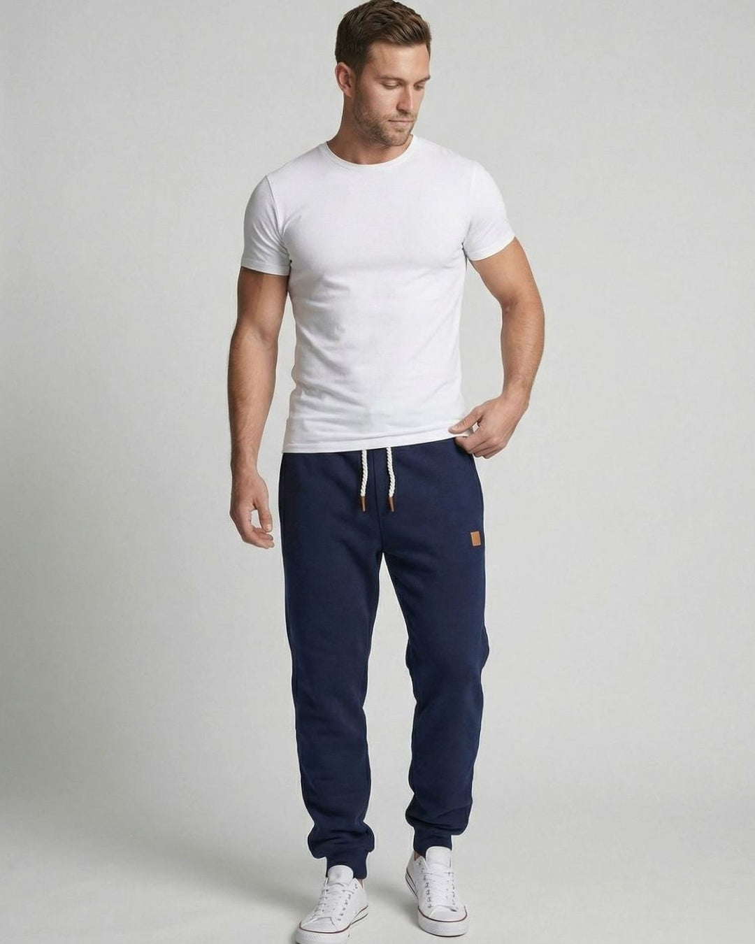 Men's Fleece Jogger Sweat Pants Drawstring Cuffed - Navy Blue