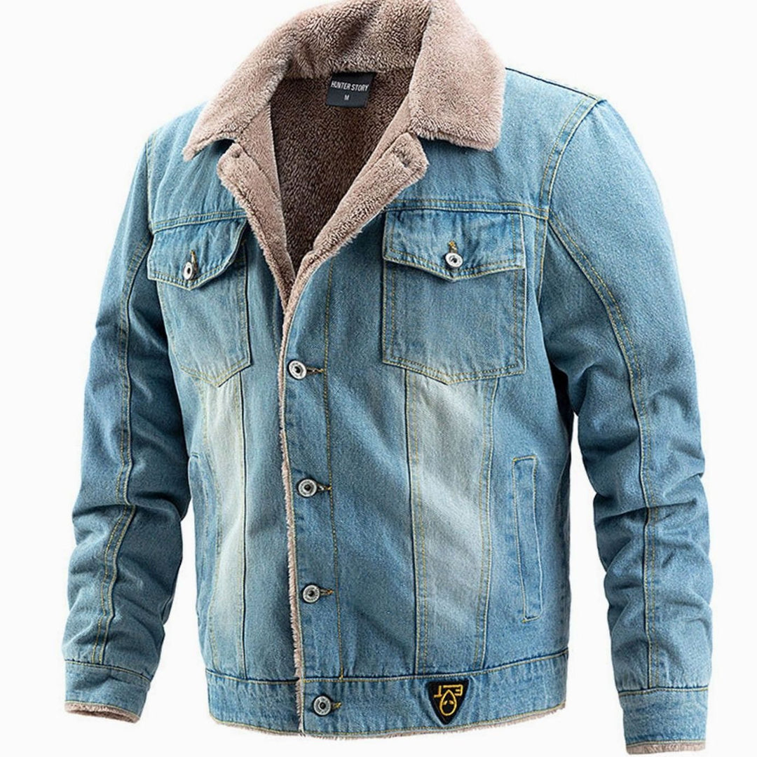 Men's Fleece-Lined Denim Jean Jacket Sherpa Collar Coat