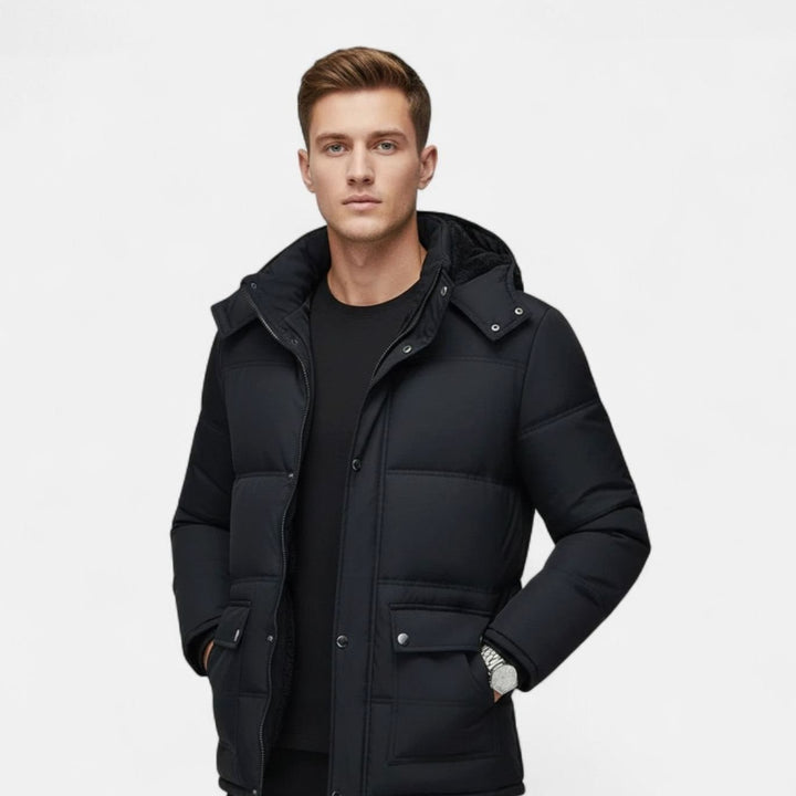 Men's Fleece-Lined Hooded Puffer Winter Jacket