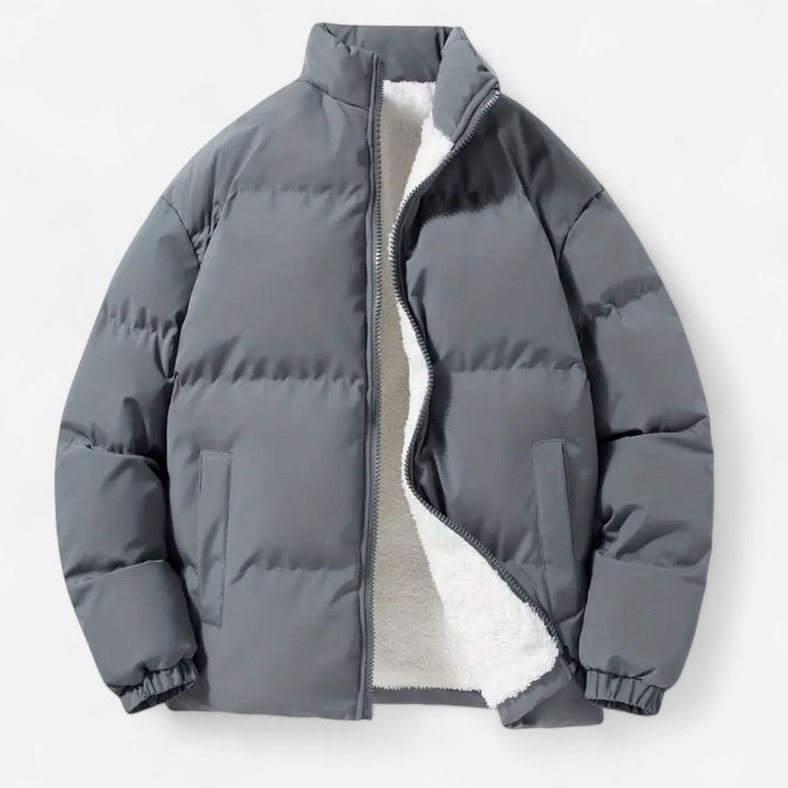 Men's Fleece-Lined Puffer Winter Jacket Stand-Collar - Grey
