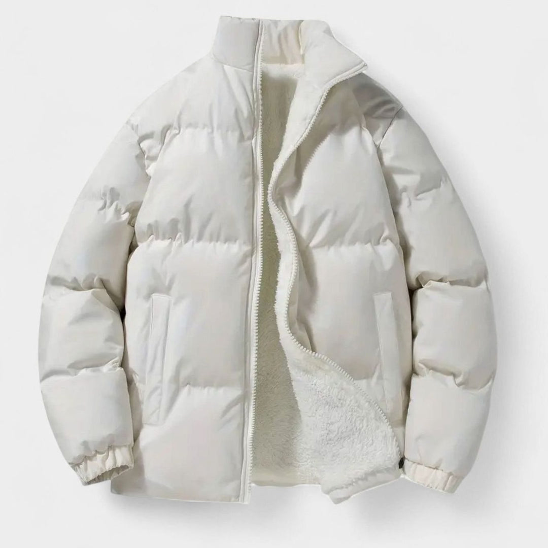 Men's Fleece-Lined Puffer Winter Jacket Stand-Collar - White