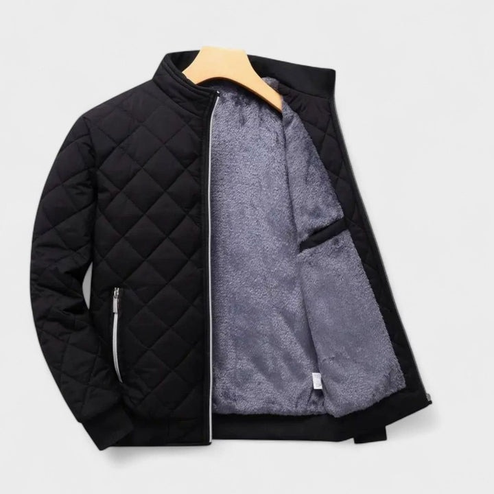 Men's Fleece-Lined Quilted Full-Zip Winter Jacket - Black