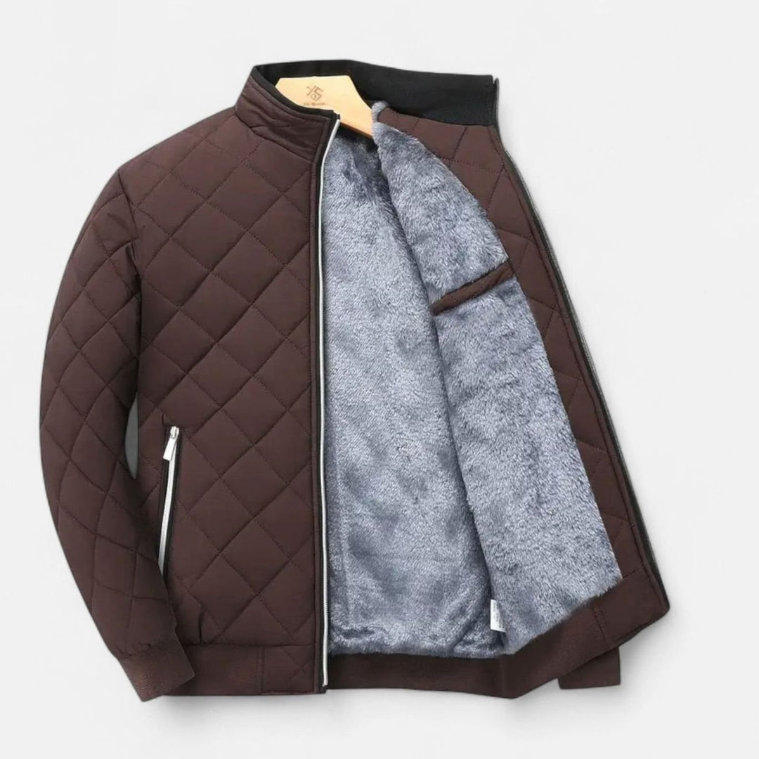 Men's Fleece-Lined Quilted Full-Zip Winter Jacket - Brown