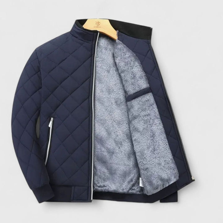 Men's Fleece-Lined Quilted Full-Zip Winter Jacket - Navy