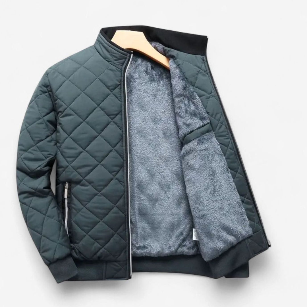 Men's Fleece-Lined Quilted Full-Zip Winter Jacket - Grey